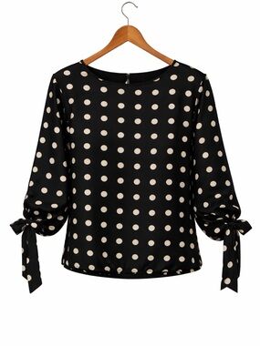 Metaphor XL Black Polka Dot Tie Sleeve Blouse Chic Office Top